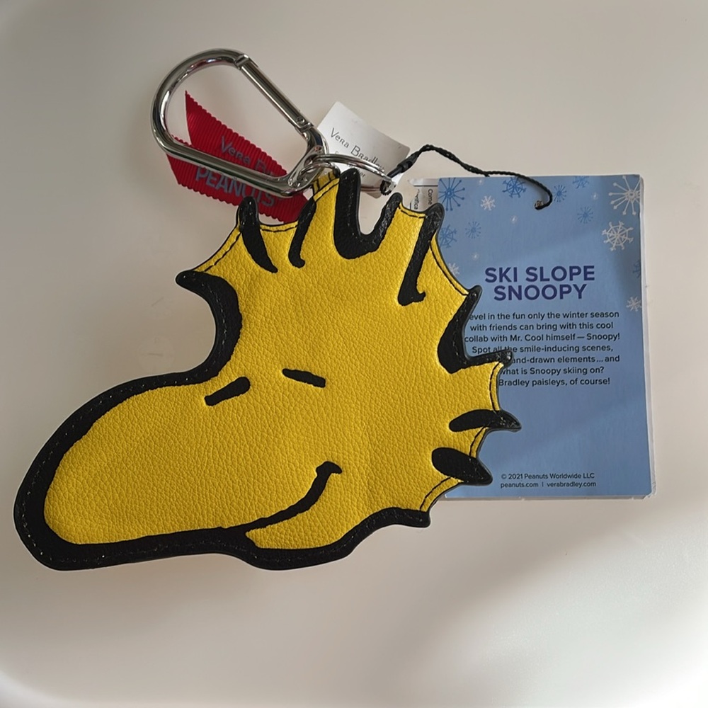 NWT VERA BRADLEY PEANUTS SNOOPY WOODSTOCK YELLOW VINYL ZIPPER COIN PURSE W/ CLIP